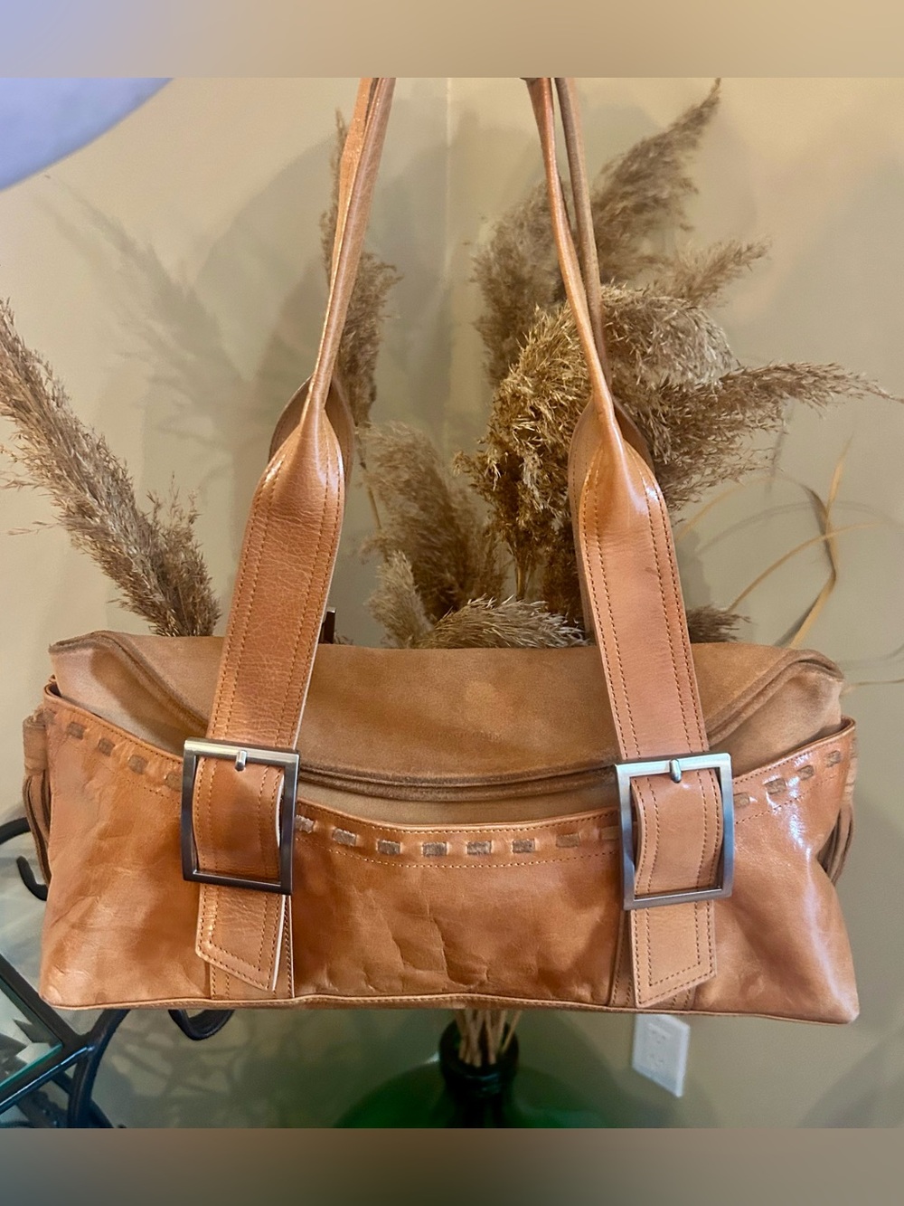 Kenneth Cole Leather Shoulder Bag with Buckle Straps